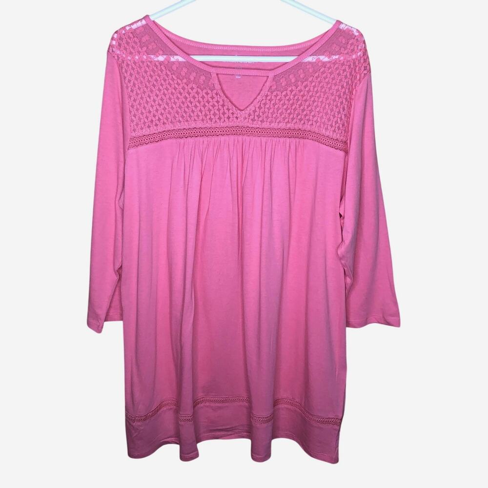 Woman Within Shirt Pink Loose Fit Keyhole Tunic 14/16
